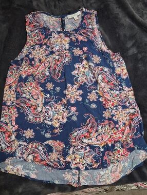 Pale Sky Navy Paisley Sleeveless Blouse
